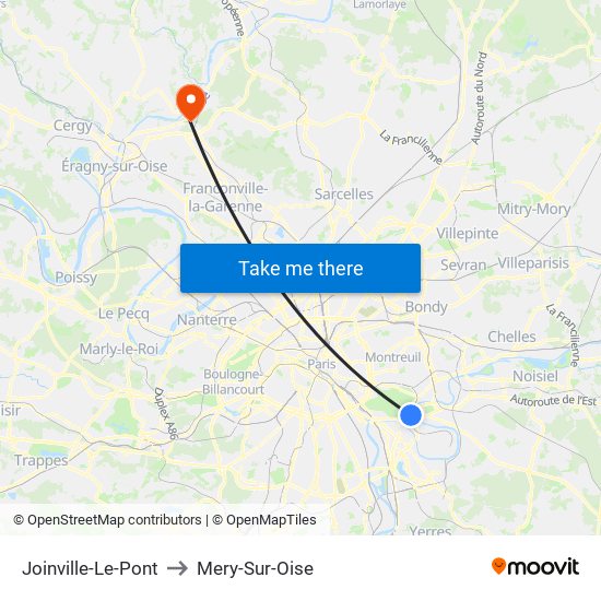Joinville-Le-Pont to Mery-Sur-Oise map