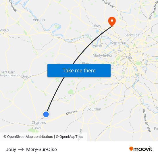 Jouy to Mery-Sur-Oise map