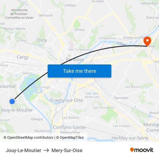 Jouy-Le-Moutier to Mery-Sur-Oise map