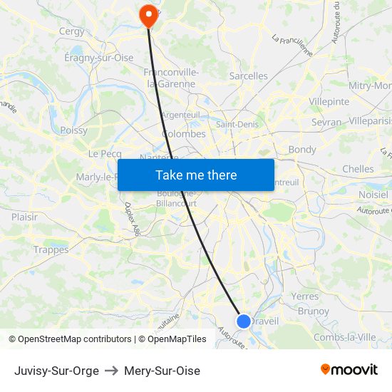 Juvisy-Sur-Orge to Mery-Sur-Oise map