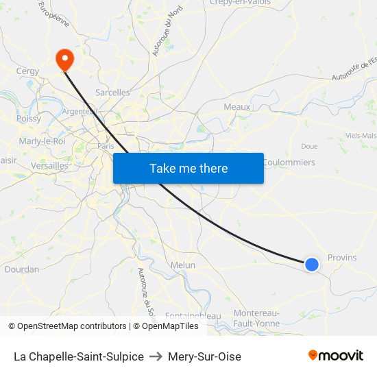 La Chapelle-Saint-Sulpice to Mery-Sur-Oise map