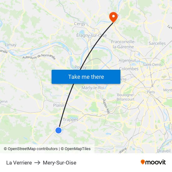 La Verriere to Mery-Sur-Oise map