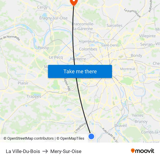 La Ville-Du-Bois to Mery-Sur-Oise map