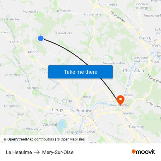 Le Heaulme to Mery-Sur-Oise map