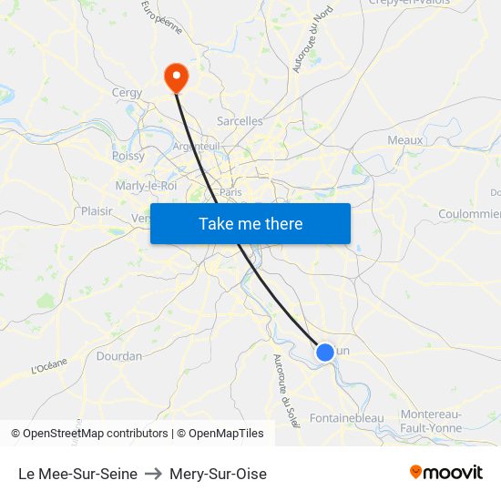 Le Mee-Sur-Seine to Mery-Sur-Oise map