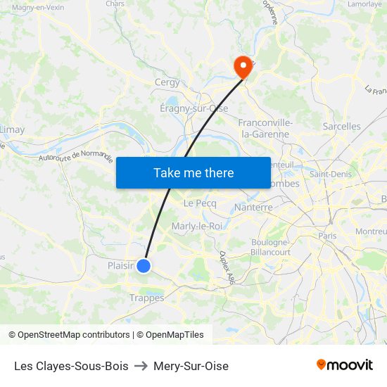 Les Clayes-Sous-Bois to Mery-Sur-Oise map