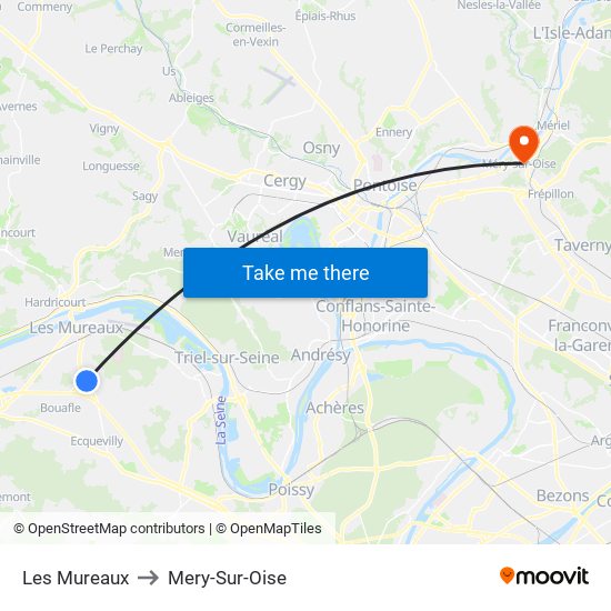 Les Mureaux to Mery-Sur-Oise map