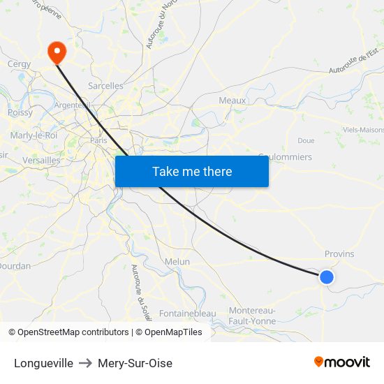 Longueville to Mery-Sur-Oise map