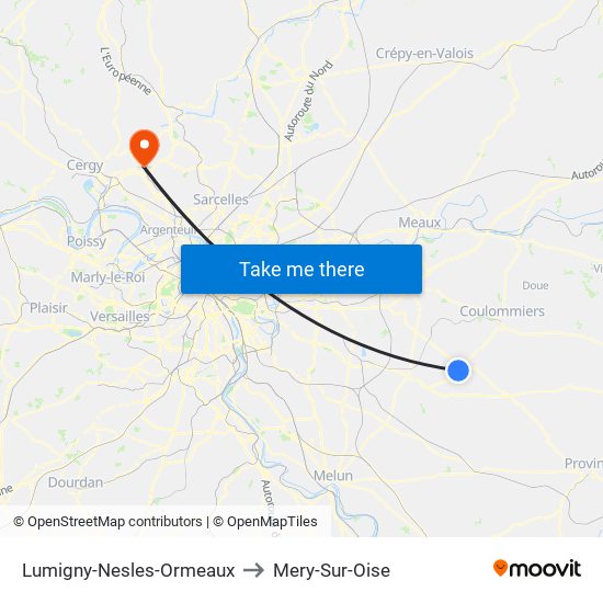 Lumigny-Nesles-Ormeaux to Mery-Sur-Oise map