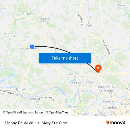 Magny-En-Vexin to Mery-Sur-Oise map