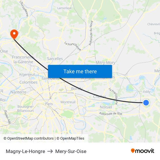 Magny-Le-Hongre to Mery-Sur-Oise map