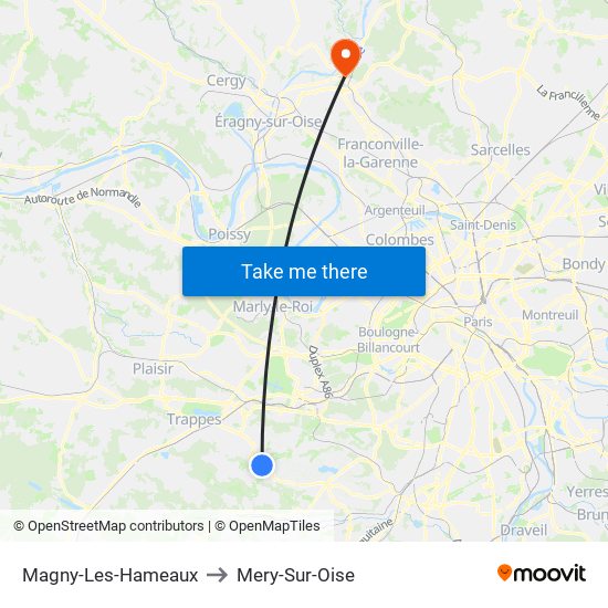 Magny-Les-Hameaux to Mery-Sur-Oise map