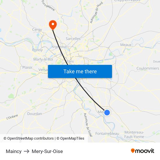 Maincy to Mery-Sur-Oise map