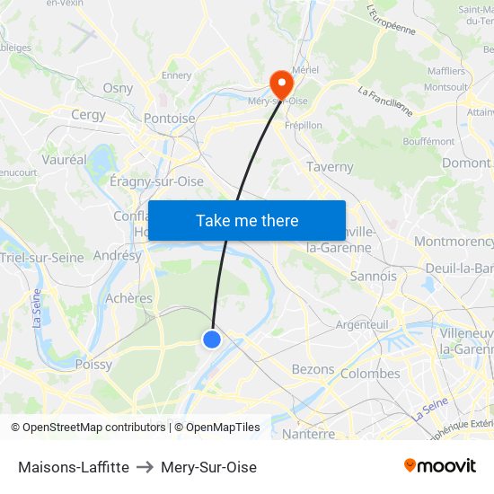 Maisons-Laffitte to Mery-Sur-Oise map