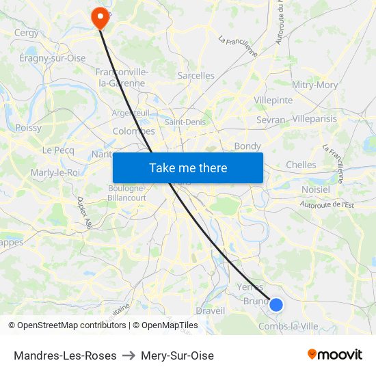 Mandres-Les-Roses to Mery-Sur-Oise map