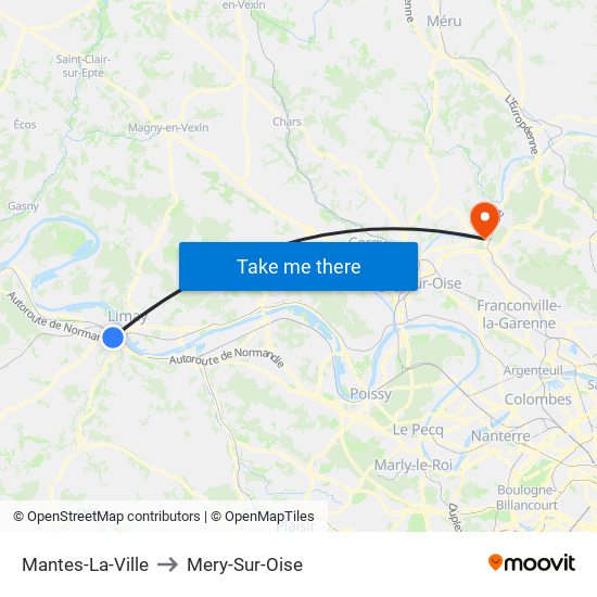 Mantes-La-Ville to Mery-Sur-Oise map