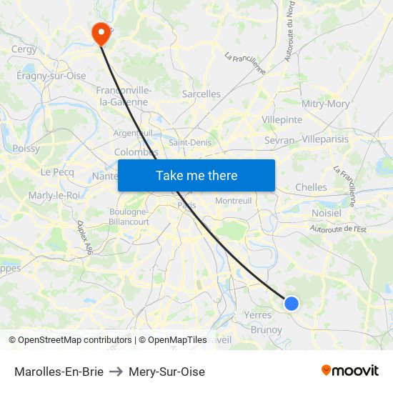 Marolles-En-Brie to Mery-Sur-Oise map