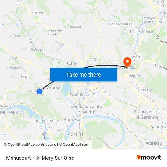 Menucourt to Mery-Sur-Oise map