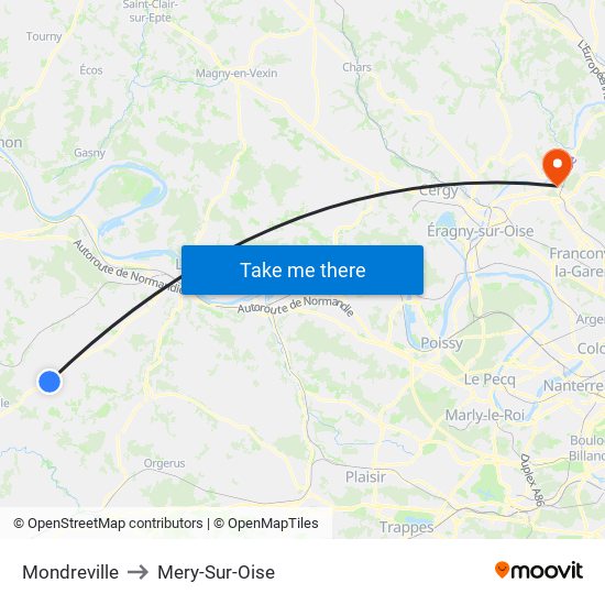 Mondreville to Mery-Sur-Oise map