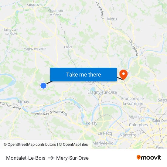 Montalet-Le-Bois to Mery-Sur-Oise map