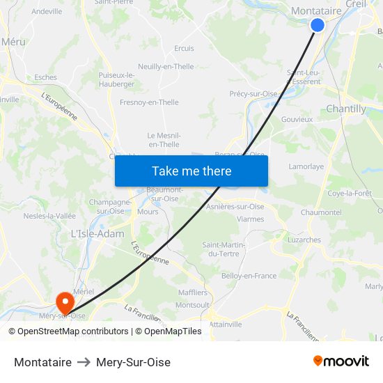 Montataire to Mery-Sur-Oise map