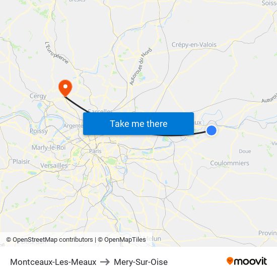 Montceaux-Les-Meaux to Mery-Sur-Oise map