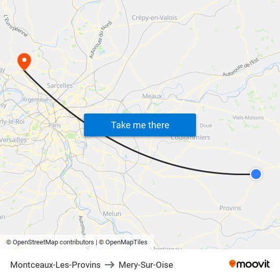 Montceaux-Les-Provins to Mery-Sur-Oise map