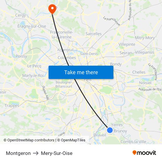 Montgeron to Mery-Sur-Oise map