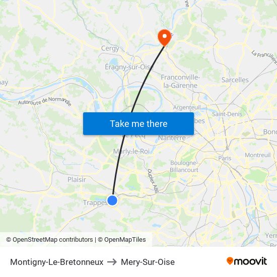 Montigny-Le-Bretonneux to Mery-Sur-Oise map