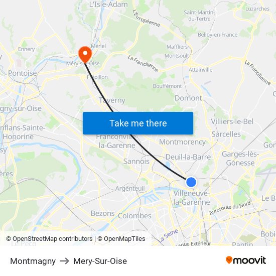 Montmagny to Mery-Sur-Oise map