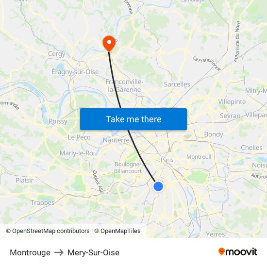 Montrouge to Mery-Sur-Oise map