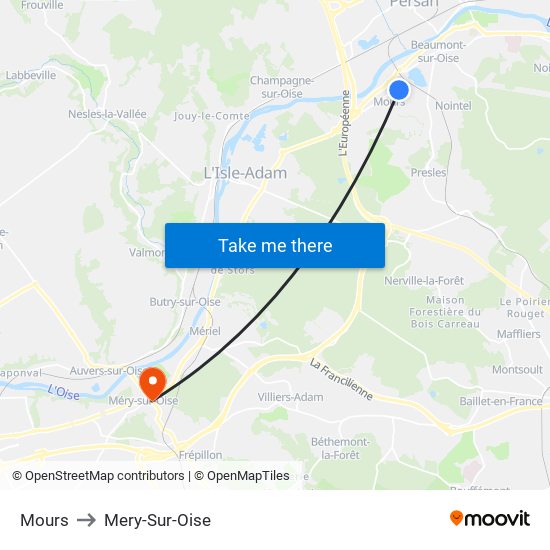 Mours to Mery-Sur-Oise map