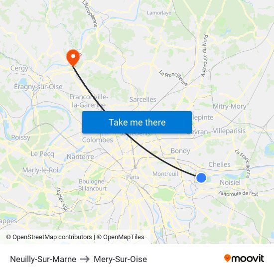 Neuilly-Sur-Marne to Mery-Sur-Oise map