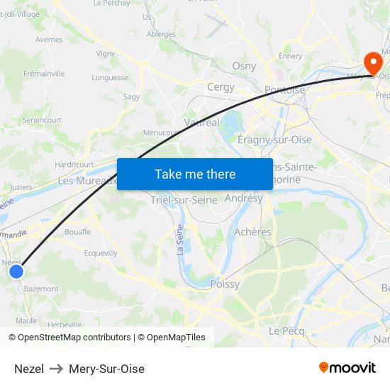 Nezel to Mery-Sur-Oise map