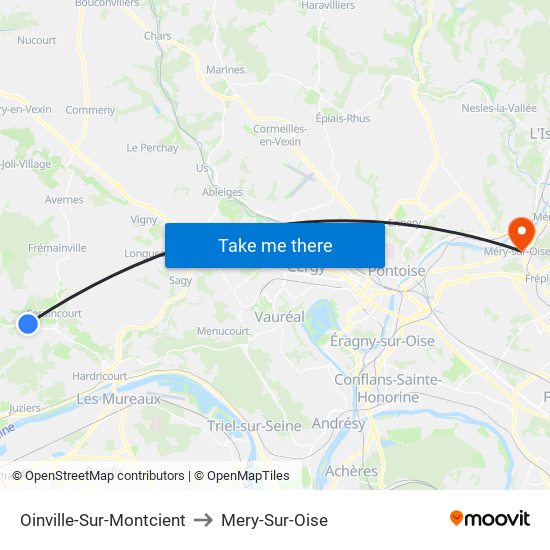 Oinville-Sur-Montcient to Mery-Sur-Oise map