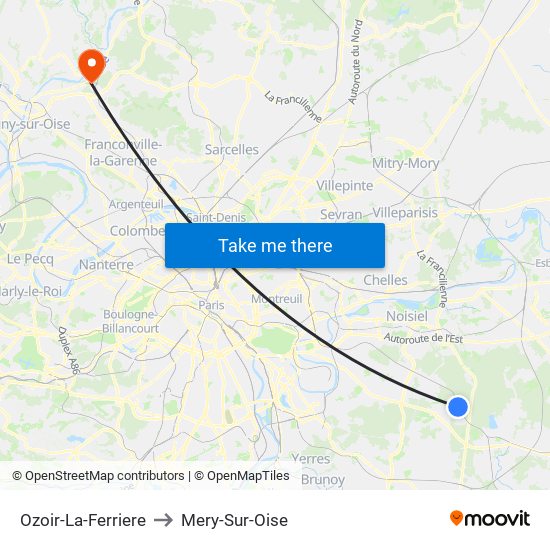 Ozoir-La-Ferriere to Mery-Sur-Oise map