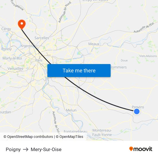 Poigny to Mery-Sur-Oise map