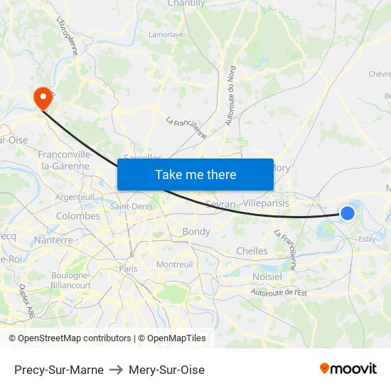 Precy-Sur-Marne to Mery-Sur-Oise map