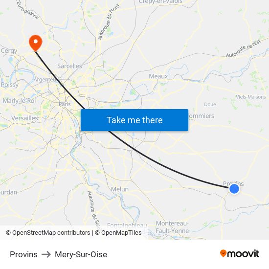 Provins to Mery-Sur-Oise map