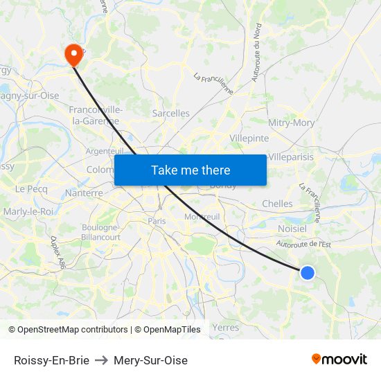 Roissy-En-Brie to Mery-Sur-Oise map