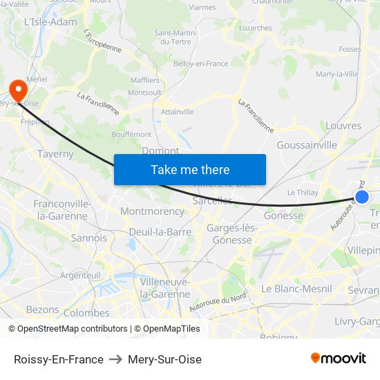 Roissy-En-France to Mery-Sur-Oise map