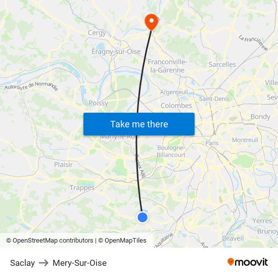 Saclay to Mery-Sur-Oise map