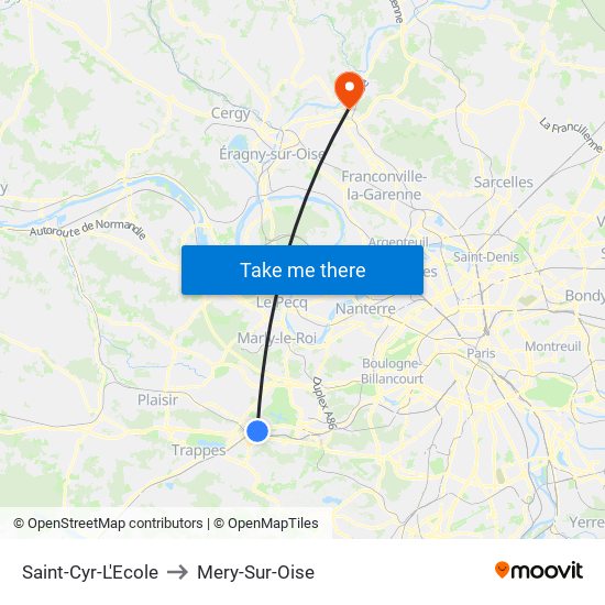 Saint-Cyr-L'Ecole to Mery-Sur-Oise map
