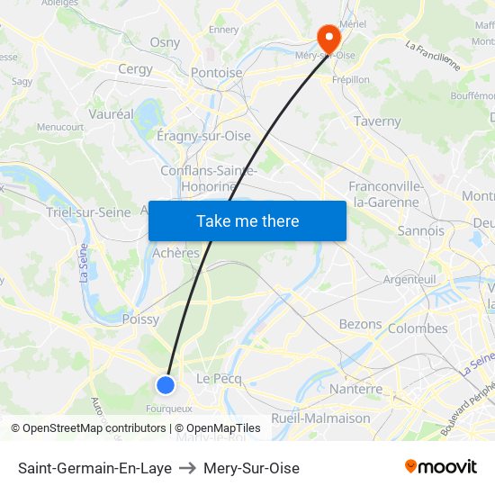 Saint-Germain-En-Laye to Mery-Sur-Oise map
