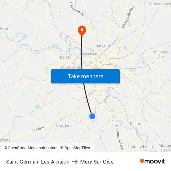 Saint-Germain-Les-Arpajon to Mery-Sur-Oise map