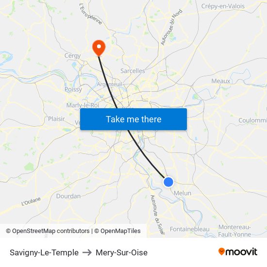 Savigny-Le-Temple to Mery-Sur-Oise map