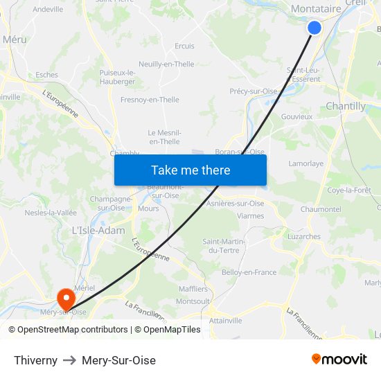 Thiverny to Mery-Sur-Oise map