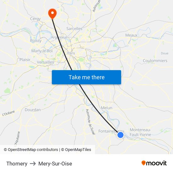 Thomery to Mery-Sur-Oise map