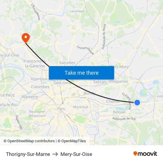 Thorigny-Sur-Marne to Mery-Sur-Oise map