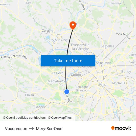 Vaucresson to Mery-Sur-Oise map